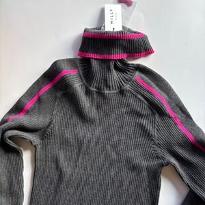Milly Minis Racer Stripe T Neck Dress Ribbed Knit Charcoal‎ Pink Girls Size 10